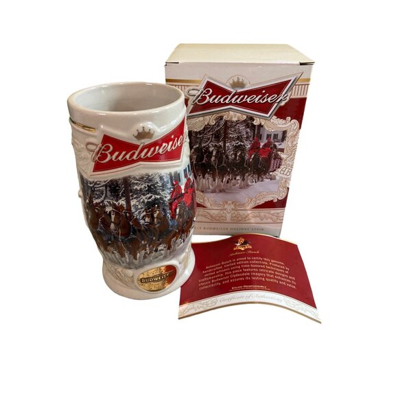 2014 Budweiser Holiday Stein Holiday Lane w/ Box COA Clydesdales Collectible - Picture 1 of 6